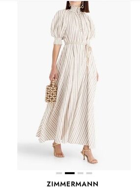 Zimmermann Cream Dress with Brown Pinstripes
